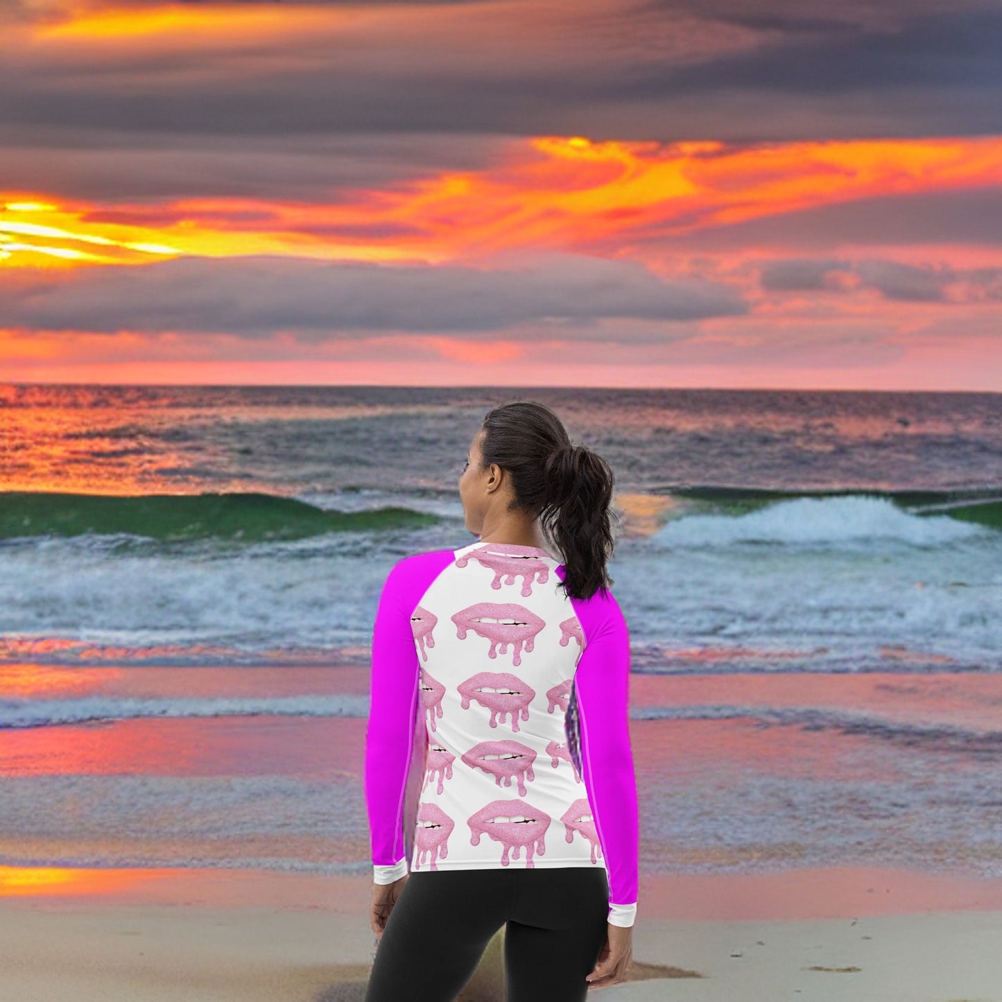 Dripping Lips Rash Guard - Magenta