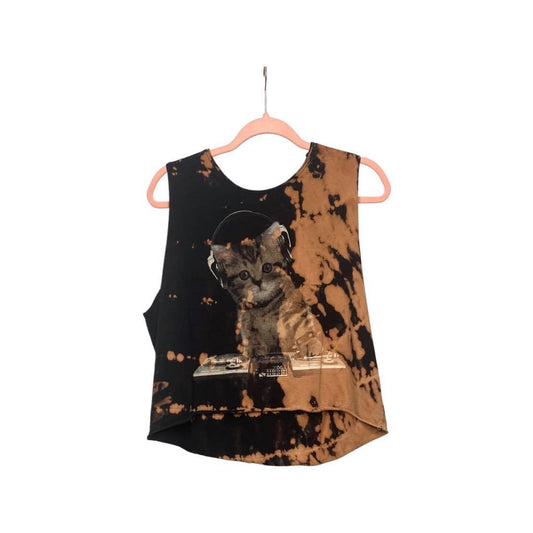 OOAK LARGE DJ KITTY CROP TANK